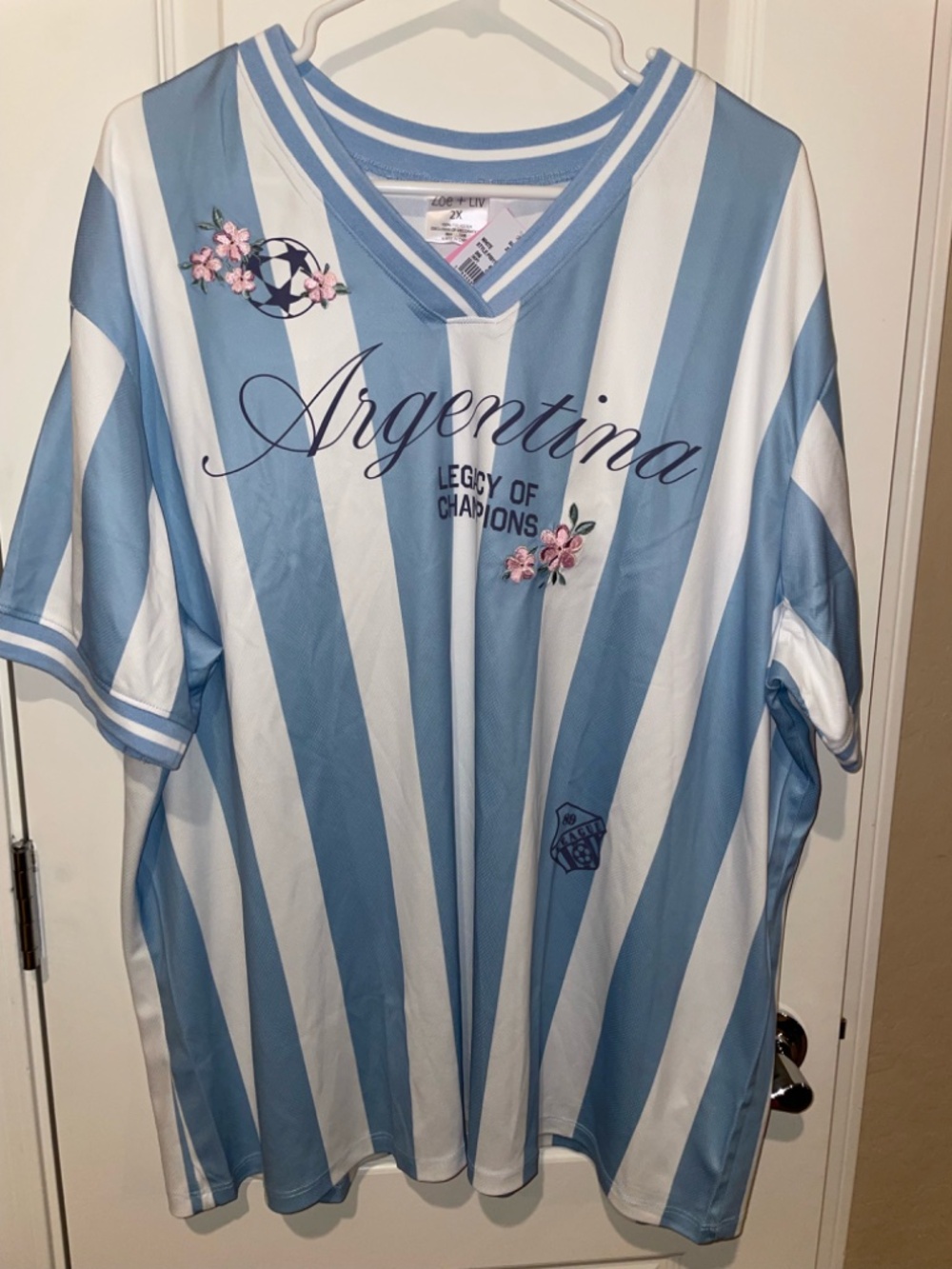 Argentina Zoe + Liv Legacy of Champions Soccer Jersey 2X Light Blue/White Womens